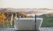 Enjoying the outdoor bath in the Sierra Escape - Mudgee